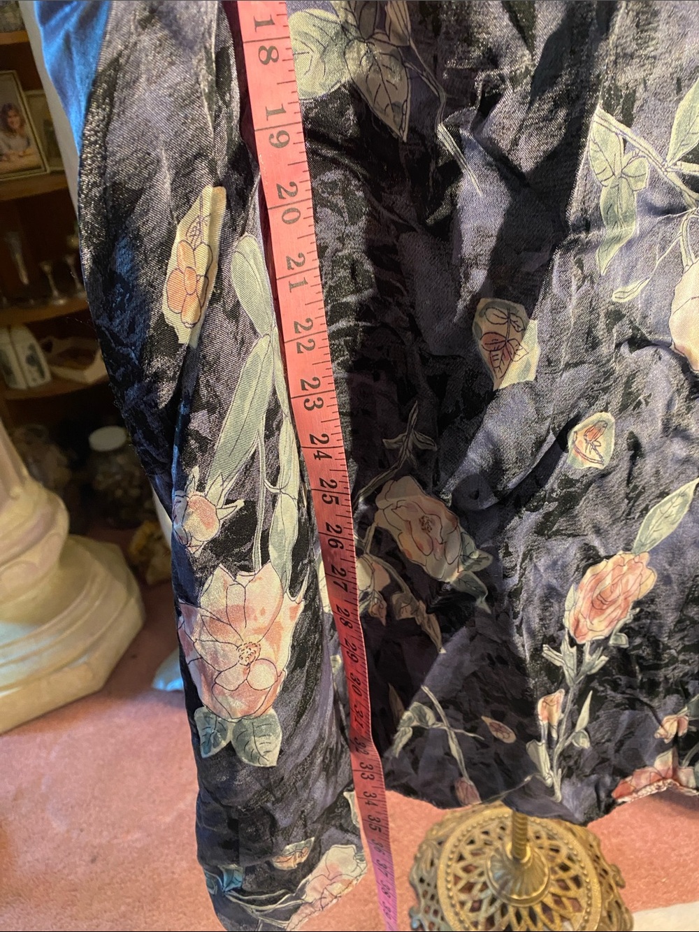 Vintage Rikki Midi Skirt in black with Pink Blossoms